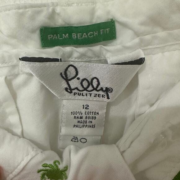 12 Lilly Pulitzer Vintage White Tag White Green Crab Print Cropped Pants - Picture 3 of 3